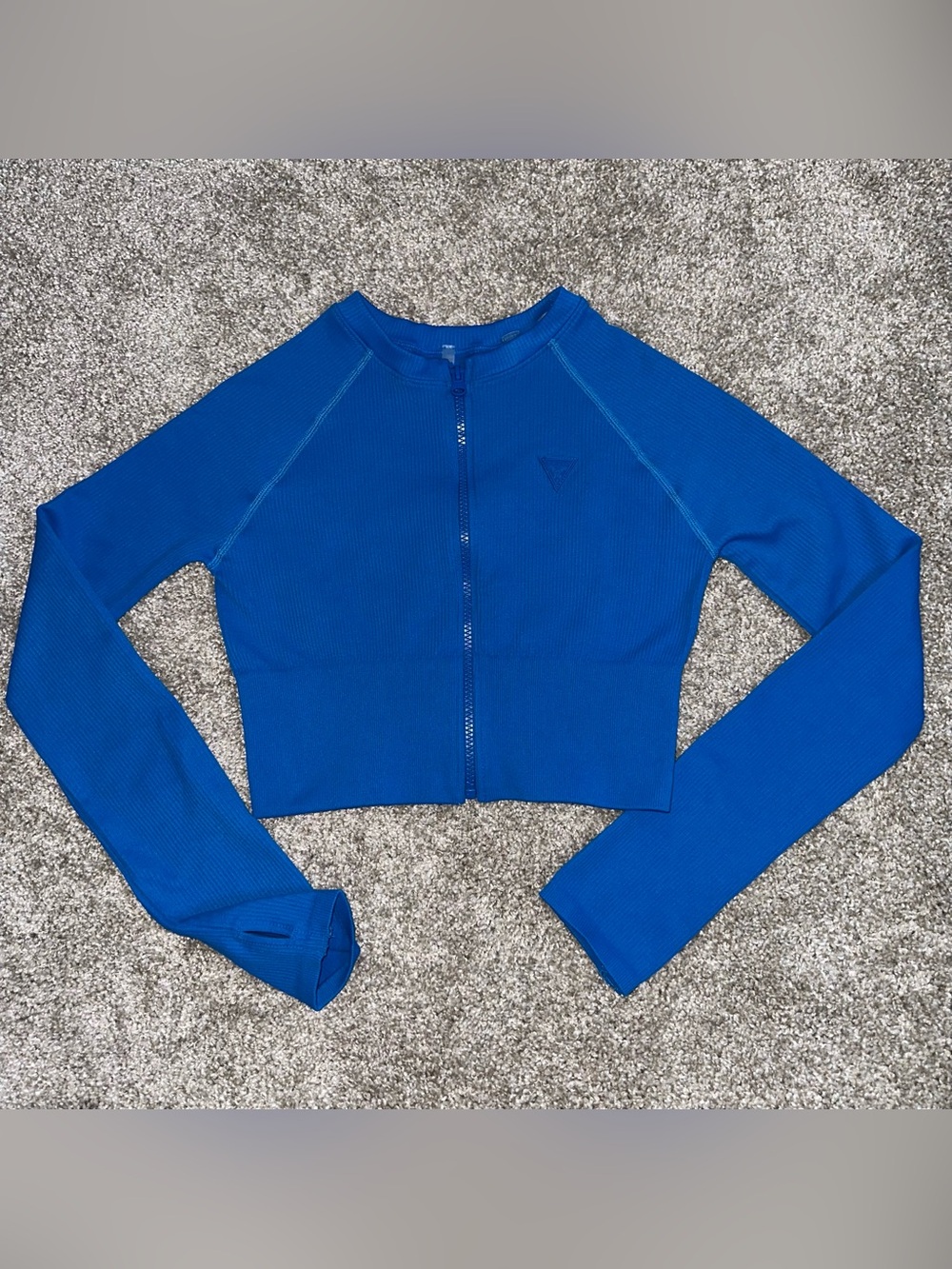 Guess Royal Blue Zip-Front Long Sleeve Crop Top